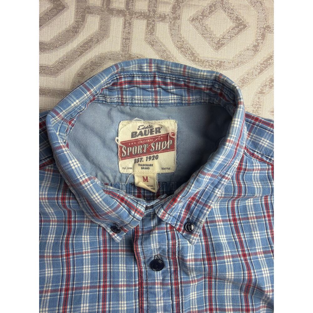 Eddie Bauer Sport Shop Mens Vintage Plaid‎ Button Down Shirt Blue Red White M - Picture 4 of 8